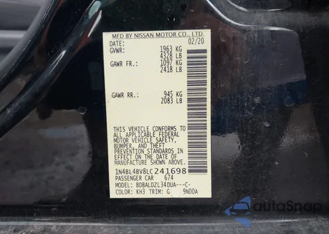 2020 Nissan Altima S Fwd from USA, damaged, VIN 1N4BL4BV8LC241698